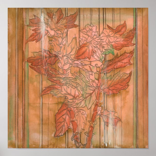 Impresión floral Naranja moderna sobre fondo desnu (Frente)