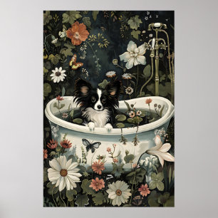 Impresión floral negra de papillon de baño, botáni