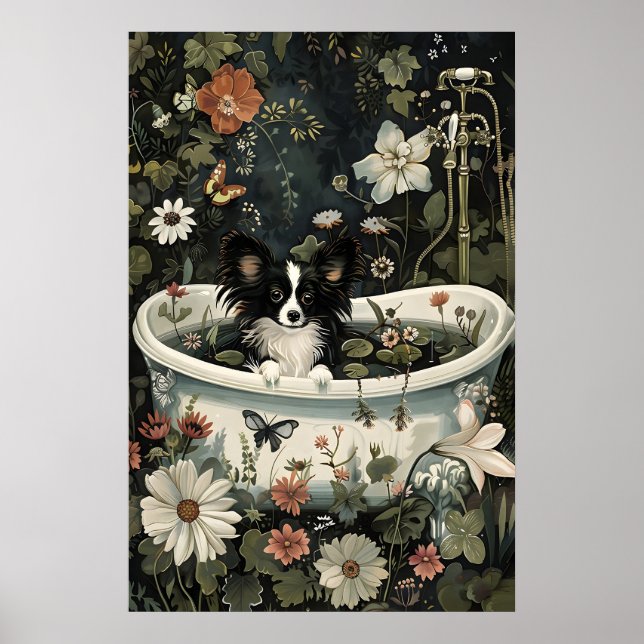 Impresión floral negra de papillon de baño, botáni (Frente)