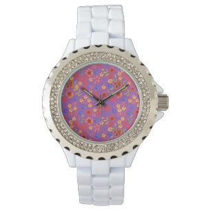 Impresión floral retro de moda en reloj de pulsera