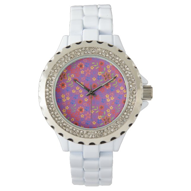 Impresión floral retro de moda en reloj de pulsera (Anverso)