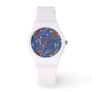 Impresión floral retro de moda en reloj de pulsera