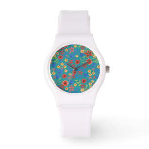 Impresión floral retro de moda en reloj de pulsera