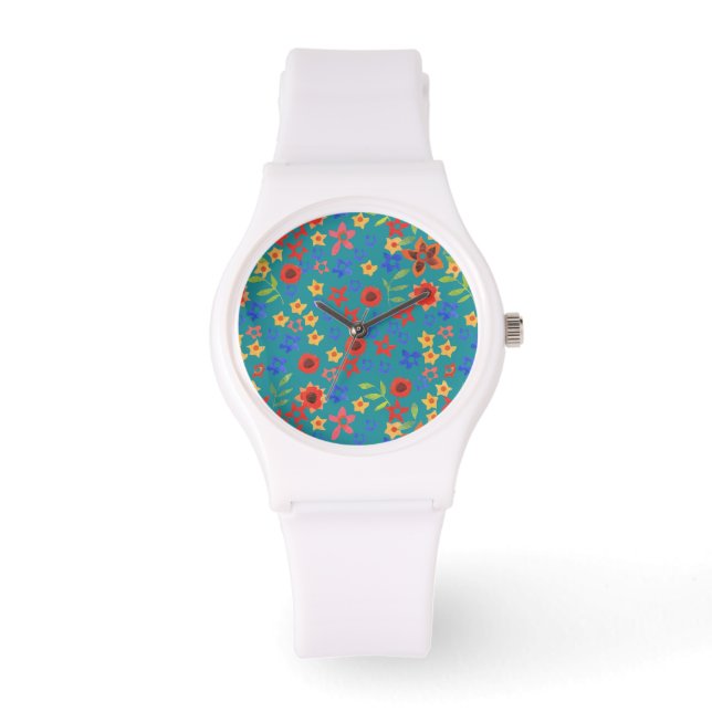 Impresión floral retro de moda en reloj de pulsera (Anverso)