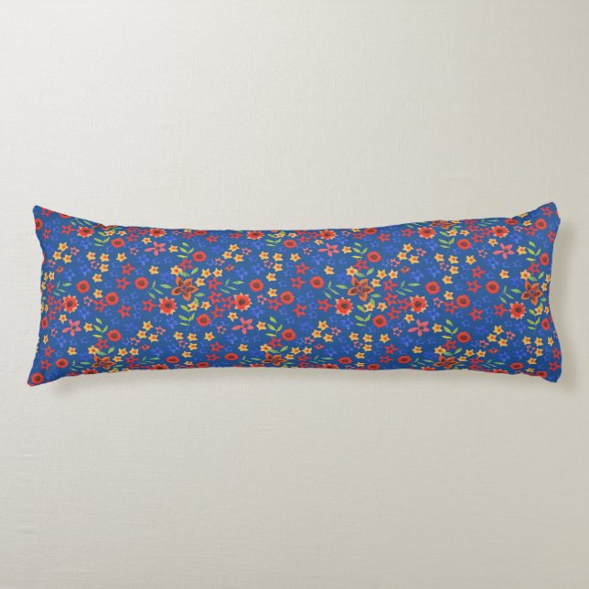 Impresión floral retro de moda sobre almohada azul (Anverso)
