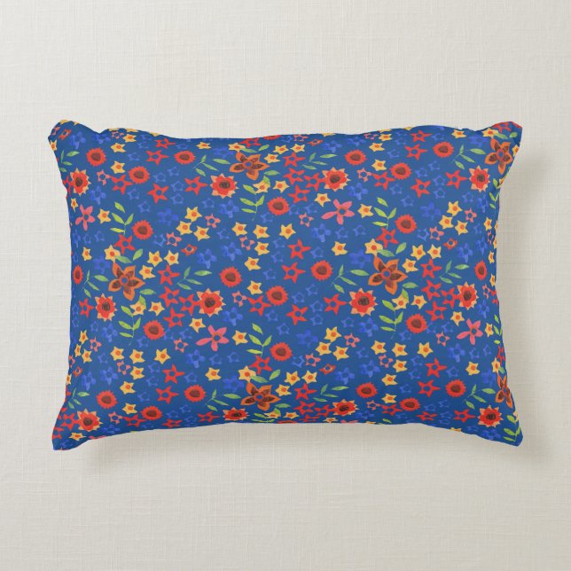 Impresión floral retro de moda sobre almohada de a (Anverso)