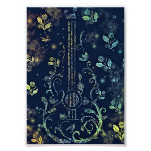 Impresión fotográfica de guitarra de flores