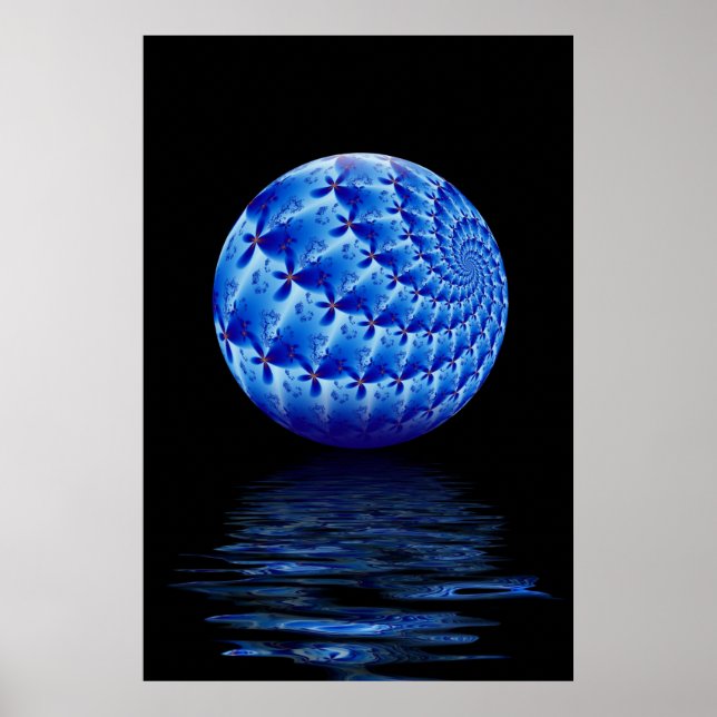 Impresión fractal de esfera suspendida azul (Frente)