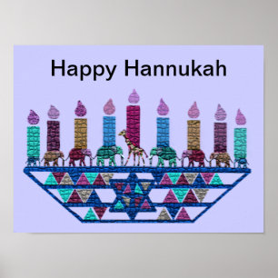 Impresión geométrica de Hannukah Menorah del