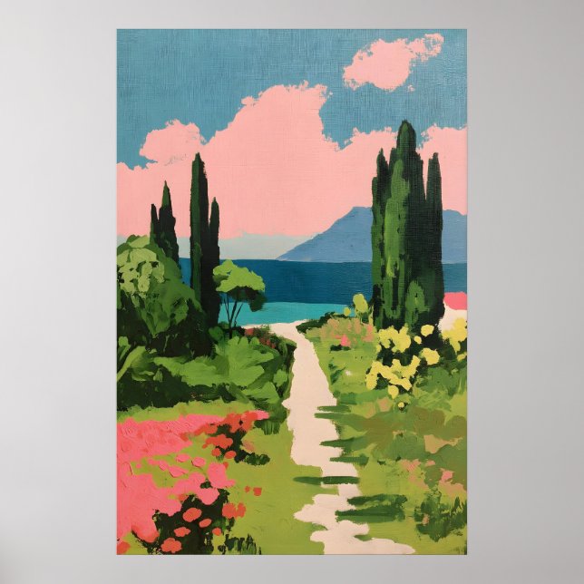 Impresión Giclée de prado florido rosa Impresionis (Frente)