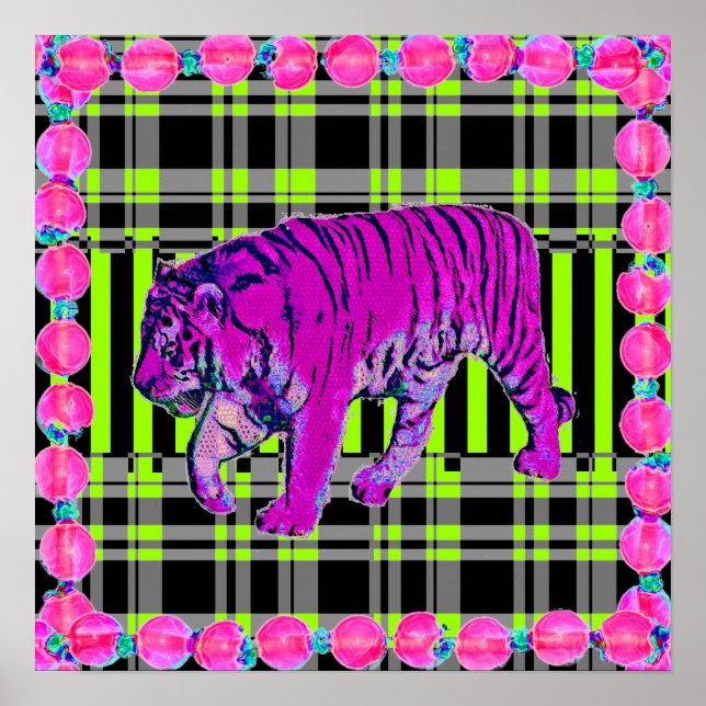 Impresión gráfica de tigre rosa y limón (Frente)