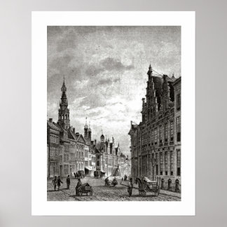 Impresión holandesa vintage Leiden, calle principa