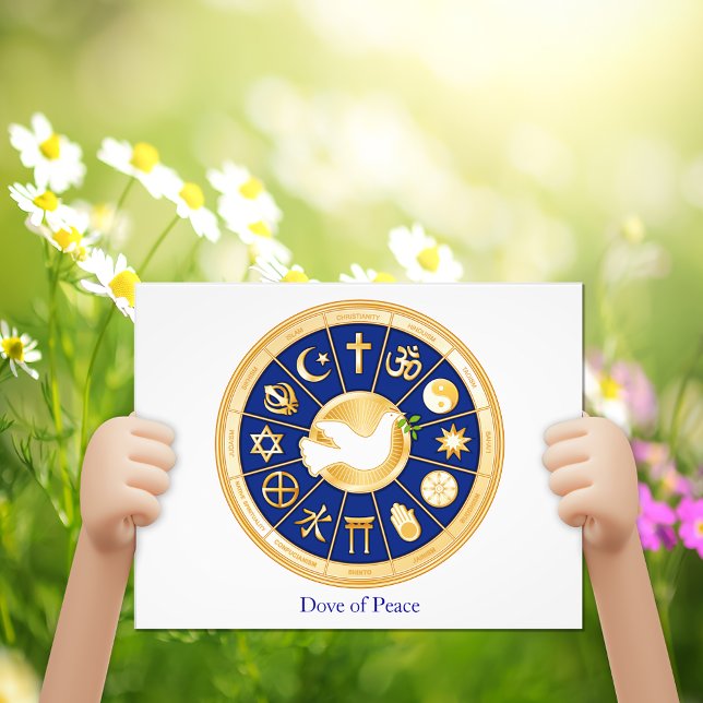 Impresión horizontal de fotos de palo de paz (Dove of Peace Photo Print.  Inspirational art. Gold icons of world faiths.)