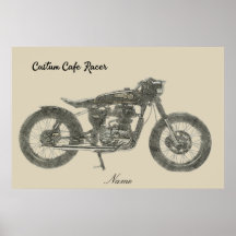 Impresión ilustrada de la motocicleta Vintage Cafe