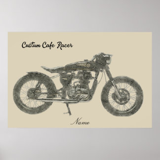 Impresión ilustrada de la motocicleta Vintage Cafe