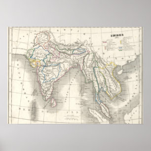 Impresión india del mapa de la India del Viejo