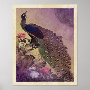 Impresión japonesa de pavo real y peonés