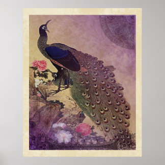 Impresión japonesa de pavo real y peonés
