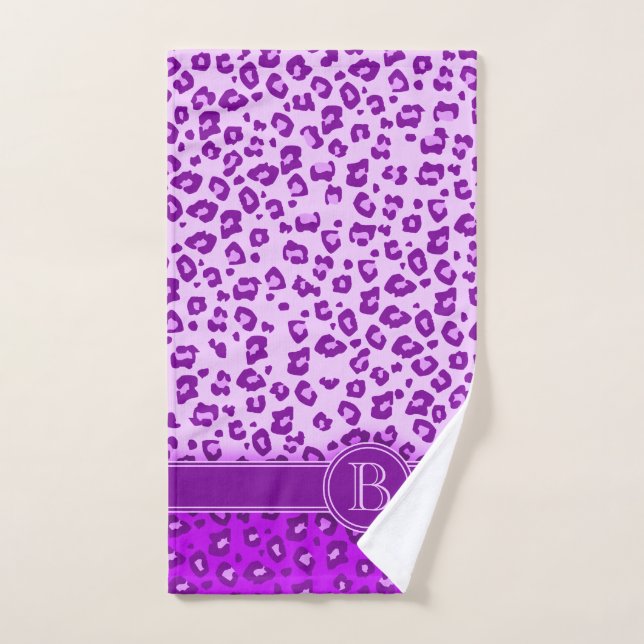 Impresión leopardo morado monogramado (Toalla de mano)