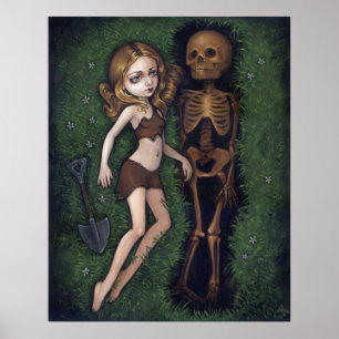 Impresión lowbrow esquelética gótica grave baja