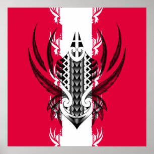 Impresión maorí del arte con los tatuajes