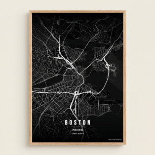 Impresión Mapa Noir de Boston Arte de Pared de la