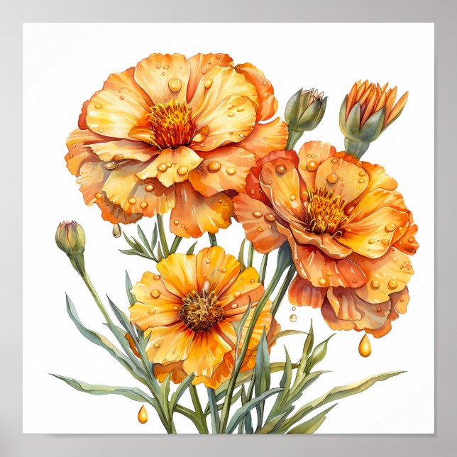 Impresión Marigold, Naranja Flores Arte Pared (Frente)