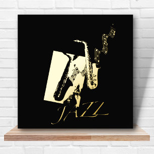 Impresión Metalizada 12x12 Música saxofónica de Jazz de ORO negro de Le