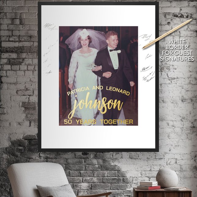 Impresión Metalizada 50 años juntos - foto del aniversario del Boda (Guest Book Print)