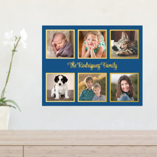 Impresión Metalizada 6 Personalizado Collage de fotos Texto Oro azul