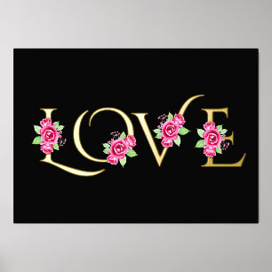 Impresión Metalizada "Amor" moderno y ramos de rosa rosado negro