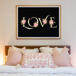 Impresión Metalizada "Amor" moderno y ramos de rosa rosado negro