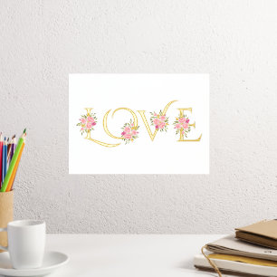 Impresión Metalizada "Amor" moderno y ramos de rosas rosadas blancas