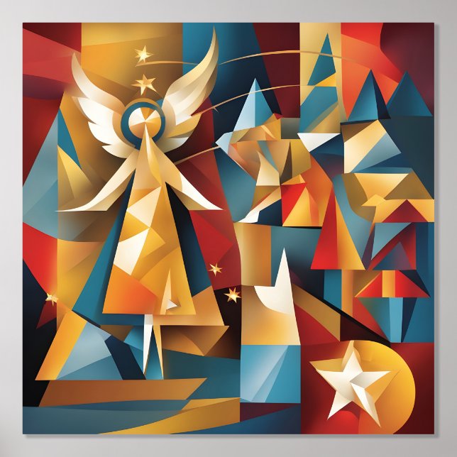 Impresión Metalizada Ángel de Navidad Abstracto (Anverso)