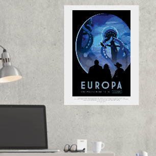 Impresión Metalizada Anuncio de Viajes de Ciencia Ficción, Luna Europa