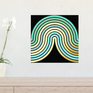 Impresión Metalizada Aqua Blue Abstract Wave Lines Art Pattern Gold