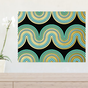 Impresión Metalizada Aqua Blue Abstract Wave Lines Art Pattern Gold