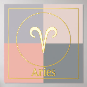 Impresión Metalizada Aries Zodiac Star Signo Gris Oro Rosa