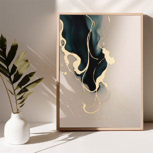 Impresión Metalizada Arte abstracto dorado iluminado cartel de papel de