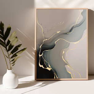Impresión Metalizada Arte abstracto dorado iluminado cartel de papel de
