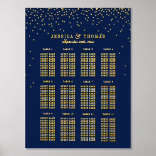 Impresión Metalizada Asientos de Bodas de confetti de oro azul y glam