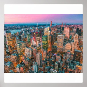 Impresión Metalizada Atardecer en el horizonte de Manhattan   Hora dora