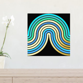 Impresión Metalizada Azure Blue Abstract Wave Lines Art Pattern Gold