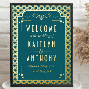 Impresión Metalizada Bienvenida a Boda Art Deco Gatsby de los años 20