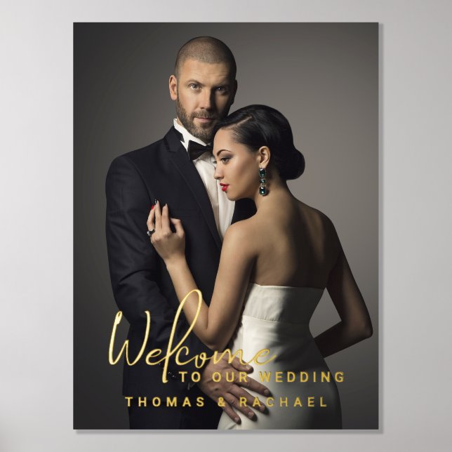 Impresión Metalizada Bienvenida a Boda de fotografía personalizado (Anverso)