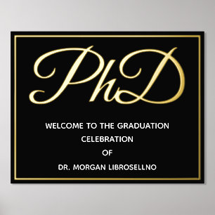 Impresión Metalizada Bienvenida a la graduación de PhD en oro negro