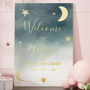 Impresión Metalizada Bienvenidos a la ducha de bebé con estrellas de lu