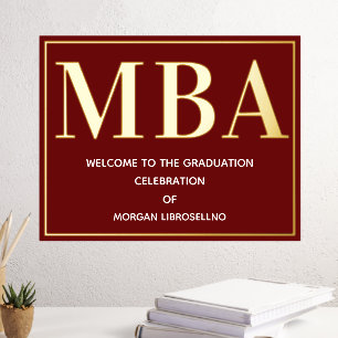 Impresión Metalizada Bienvenidos a la graduación de Burgundy Gold MBA