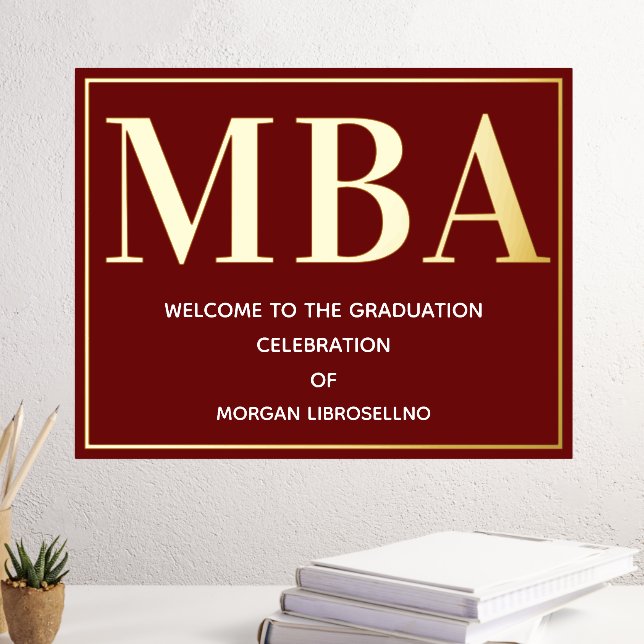 Impresión Metalizada Bienvenidos a la graduación de Burgundy Gold MBA (In situ (Escritorio 3))
