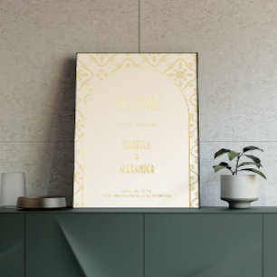 Impresión Metalizada Bienvenidos Bodas de Tile Mediterráneo Luxury Gold